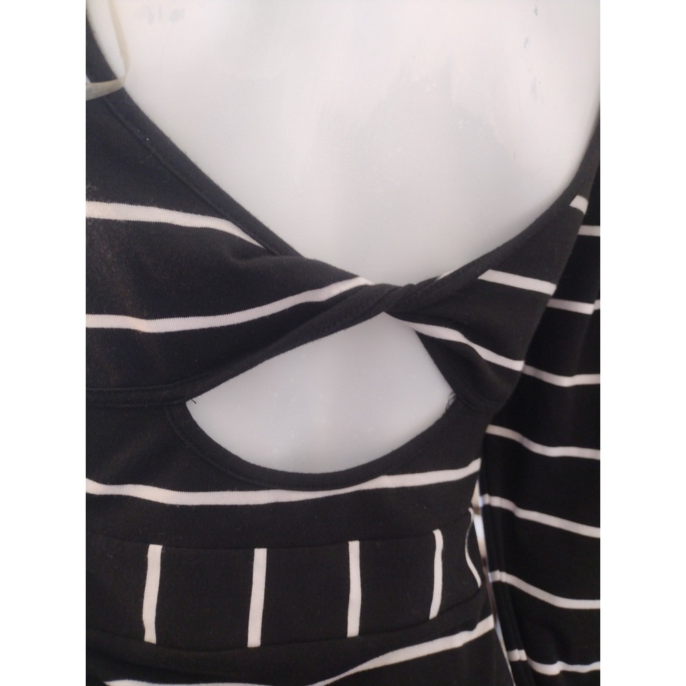 Charlotte Russo Dress Woman Medium Black White Stripes Bodycon Long Sleeves - Picture 5 of 11
